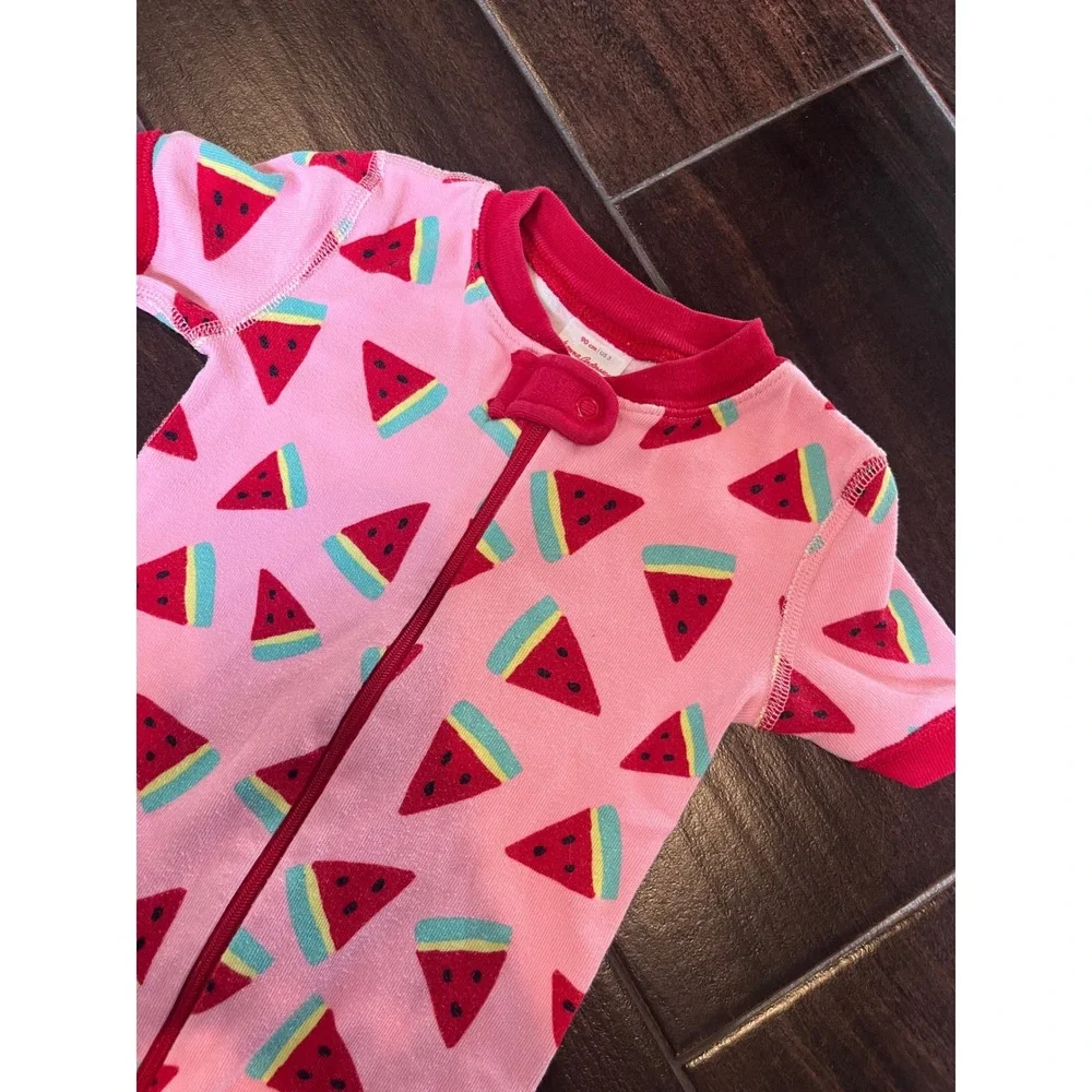 Hanna Andersson Kids Pink Watermelon Organic Cotton Zip Front Pajama Romper 3T